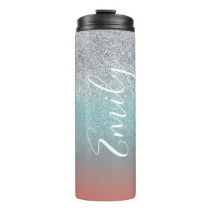 Bouteilles Isothermes Ombre Faux Sparkle Monogramme Personnalisé Nom    
