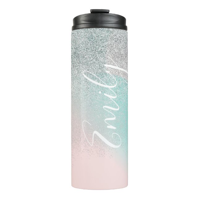 Bouteilles Isothermes Ombre Faux Sparkle Pastel Monogramme Nom (Devant)