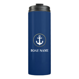 Bouteilles Isothermes Or nautique de bleu d'Ancre de nom de bateau
