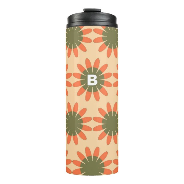 Bouteilles Isothermes Orange and Green Retro Flower Pattern Monogram (Devant)