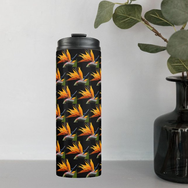 Bouteilles Isothermes Orange Bird of Paradise Bloom Motif sur Black (In Situ)