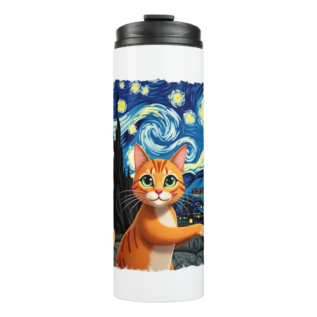 Bouteilles Isothermes Orange Cat Selfie  Starry Night Cat Mom Cat Lovers (Devant)