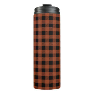BOUTEILLES ISOTHERMES ORANGE D'AUTOMNE & MOTIFS PLAID À DAMIERS NOIR