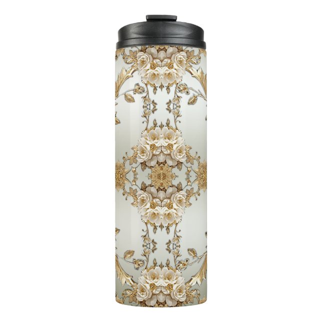 Bouteilles Isothermes Orné d'or Fleurs blanches Parulines thermiques (Devant)