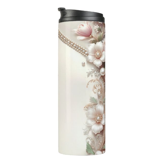Bouteilles Isothermes Ornements Floraux et Perles (Tourné sur la droite)