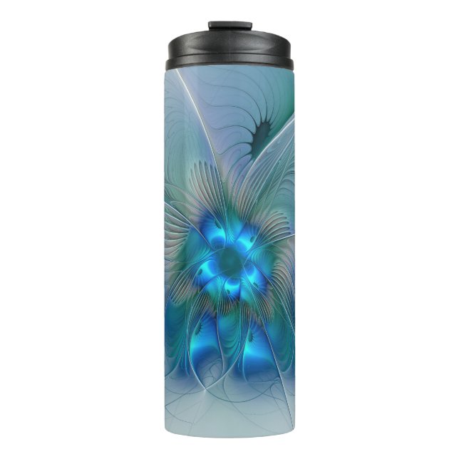Bouteilles Isothermes Ovation debout, fractale bleue turquoise abstraite (Devant)