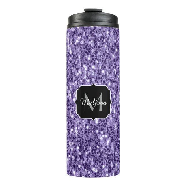 Bouteilles Isothermes Paillettes violet ultra violet monogramme (Devant)