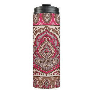 Bouteilles Isothermes Paisley floral indien, motif de mandala ethnique.