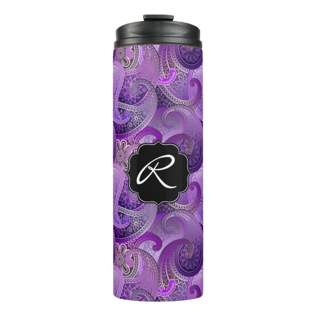 Bouteilles Isothermes Paisley violet avec monogramme personnalisé (Devant)