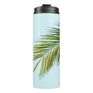 Bouteilles Isothermes Palmier Vert Tropical sur Fond Bleu Clair