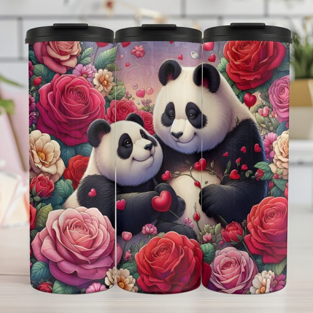 Bouteilles Isothermes Panda Bear Couple Rose Garden Wrap (Créateur téléchargé)