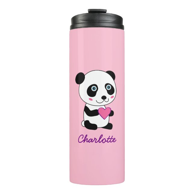 Bouteilles Isothermes Panda mignonne au coeur rose Personnalisé (Devant)