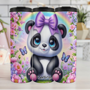 Bouteilles Isothermes Panda mignonne avec cou pourpre et papillons