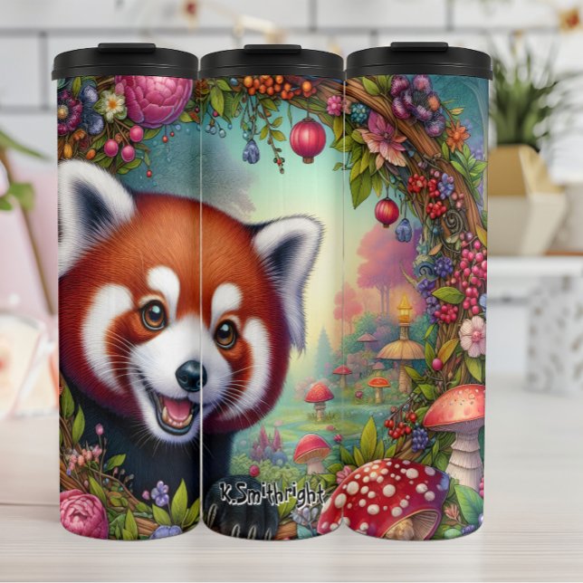 Bouteilles Isothermes Panda rouge souriant dans un jardin de fées (Créateur téléchargé)