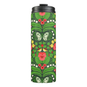 Bouteilles Isothermes Pansies rouges, oiseaux et papillons