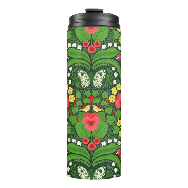 Bouteilles Isothermes Pansies rouges, oiseaux et papillons (Devant)