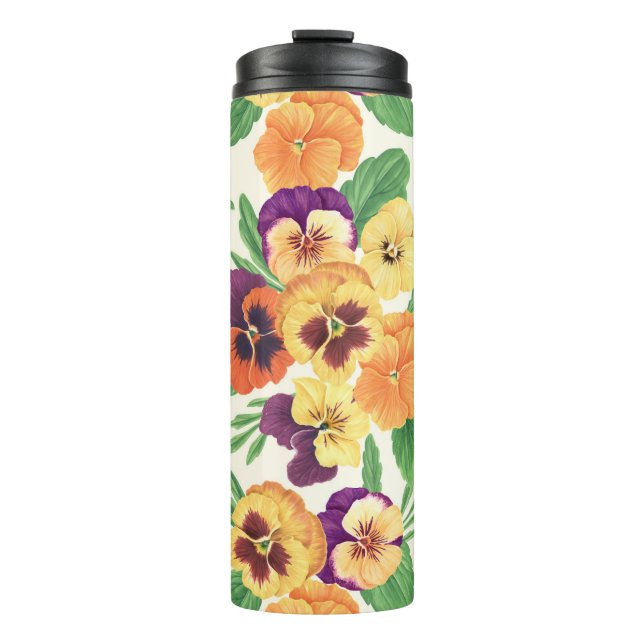 Bouteilles Isothermes Pansies sur blanc cassé (Devant)