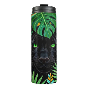 Bouteilles Isothermes Panthère noire Fleurs de jungle et feuillage tropi