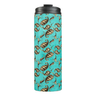 Bouteilles Isothermes Paon Paisley Turquoise et Or