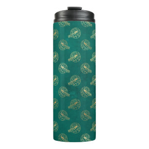 Bouteilles Isothermes Paon sarcelle et or Grunge Vintage