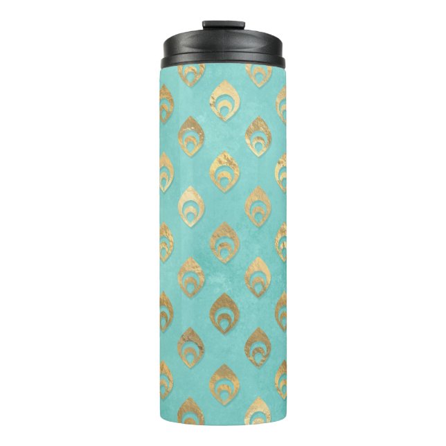 Bouteilles Isothermes Paon turquoise et or (Devant)