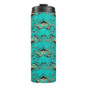 Bouteilles Isothermes Paon turquoise et or orné vintage