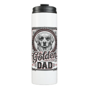 Bouteilles Isothermes Papa Golden Retriever Dessin de gravure vintage_1
