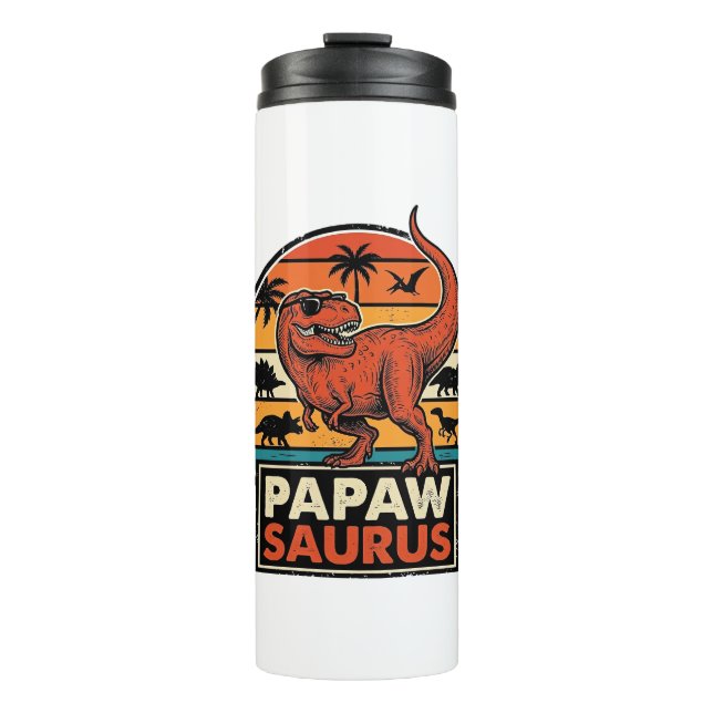 Bouteilles Isothermes Papawsaurus Rétro Dinosaure Coucher de Soleil Vect (Devant)