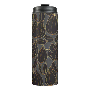 Bouteilles Isothermes Papier de luxe noir et or tulipe floral sans soudu