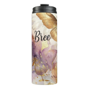 Bouteilles Isothermes Papillon aquarelle violet et or Papillons
