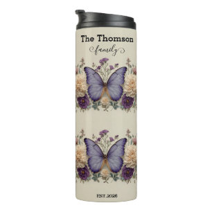 Bouteilles Isothermes Papillon Bleu Vintage avec Fleurs pour Famille