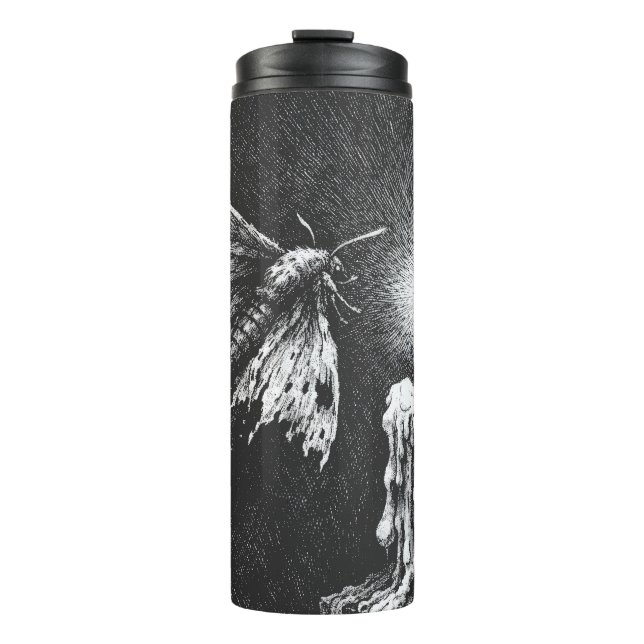 Bouteilles Isothermes Papillon de nuit vers la flamme — par BurnsInHell (Devant)