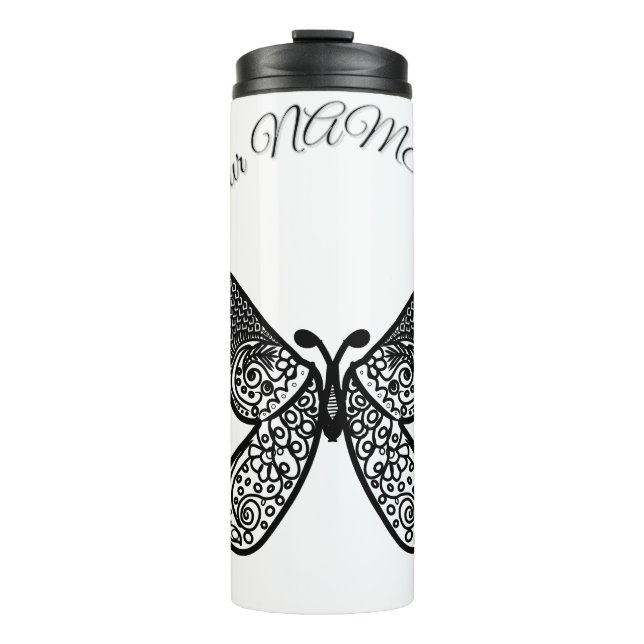 Bouteilles Isothermes Papillon Mandala Boho Intriqué Noir et Blanc A (Devant)