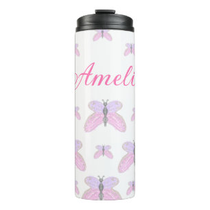 Bouteilles Isothermes Papillon pailleté violet rose ajoutez nom texte le
