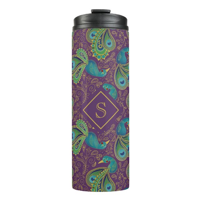 Bouteilles Isothermes Papillon Paisley Royal Violet Monogramme (Devant)