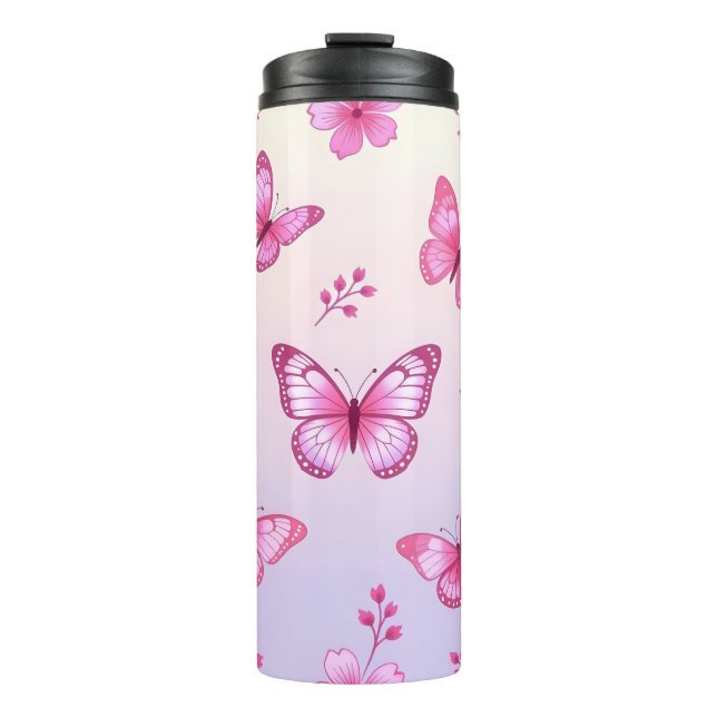Bouteilles Isothermes Papillon rose et motif de fleurs (Devant)