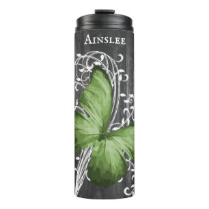Bouteilles Isothermes Papillon rustique vert personnalisé