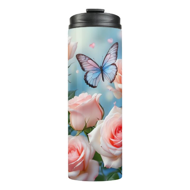 Bouteilles Isothermes Papillon Sur Fleur Rose (Devant)