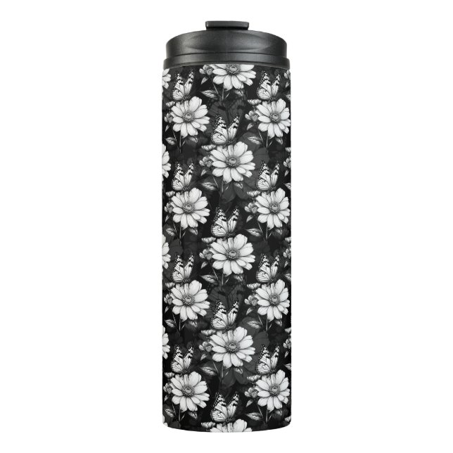 Bouteilles Isothermes Papillon sur Motif à fleurs - Noir (Devant)