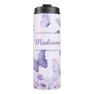 Bouteilles Isothermes Papillons Aquarelle Fleurs Sauvages Jardin Lilas