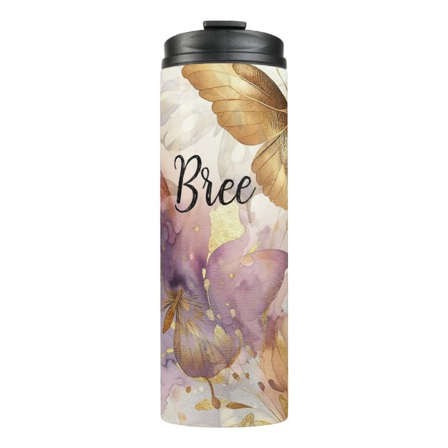 Bouteilles Isothermes Papillons d'aquarelle à papillon pourpre et or (Devant)