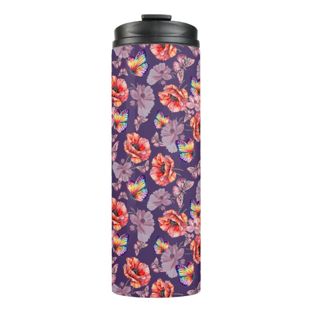 Bouteilles Isothermes Papillons et fleurs de pavot (Devant)
