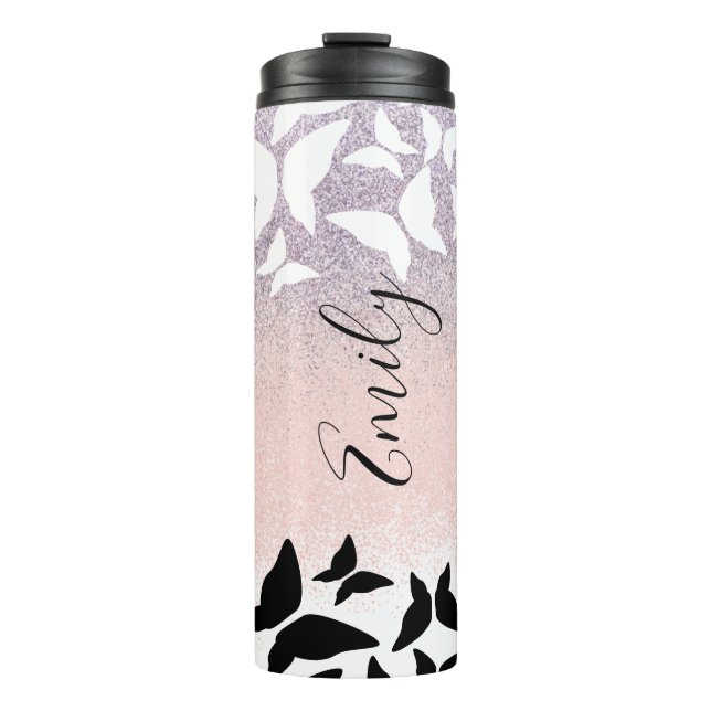 Bouteilles Isothermes Papillons Pink Sparkles Nom monogramme (Devant)
