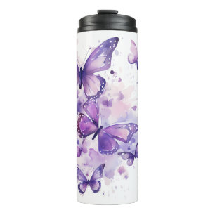 Bouteilles Isothermes Papillons violets à l'aquarelle