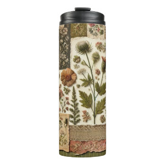 Bouteilles Isothermes Parcelle rose verte en écusson Rustique Retro Boho