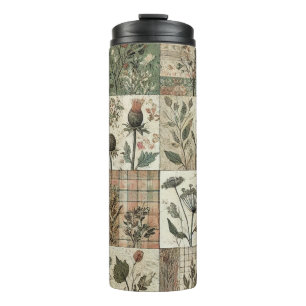 Bouteilles Isothermes Parcelle rose verte en écusson Rustique Retro Boho