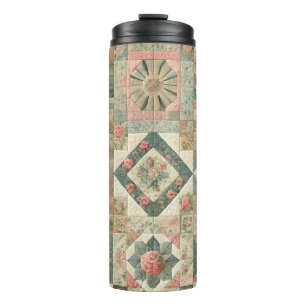Bouteilles Isothermes Parcelle rose verte en écusson Rustique Retro Boho