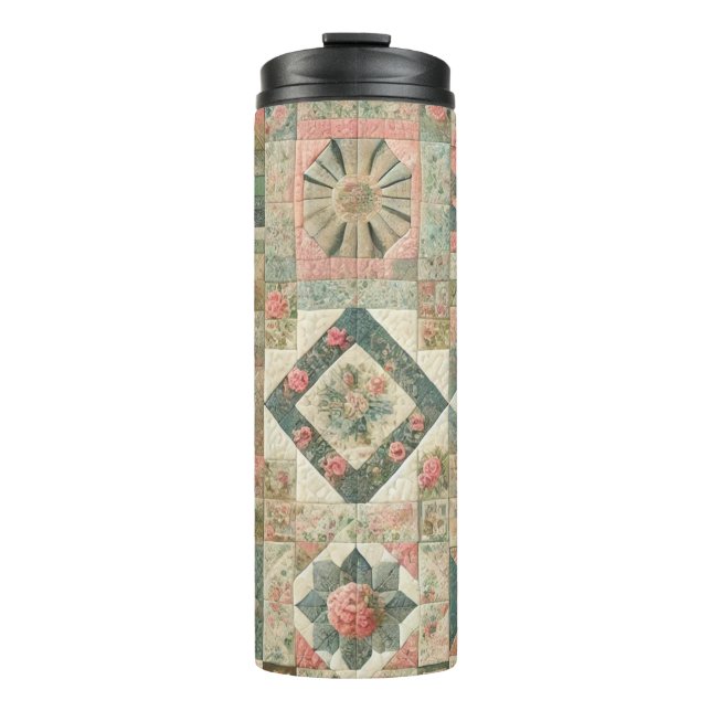Bouteilles Isothermes Parcelle rose verte en écusson Rustique Retro Boho (Devant)