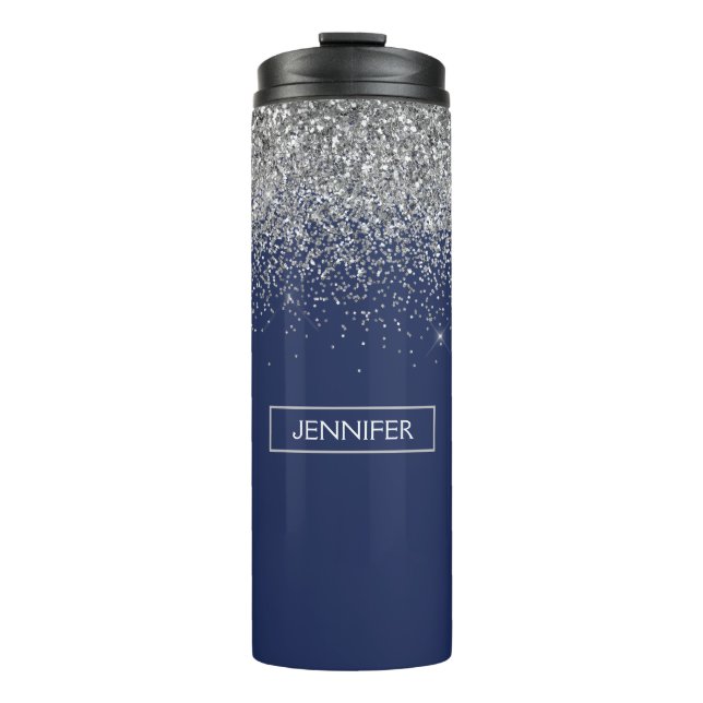 Bouteilles Isothermes Parties scintillant bleue Silver Navy Girl Monogra (Devant)