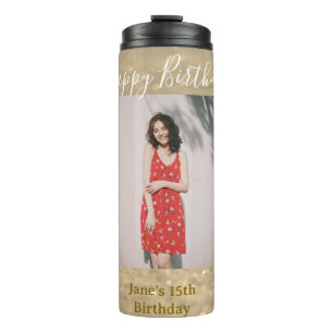 Bouteilles Isothermes Parties scintillant d'or heureux 15e anniversaire